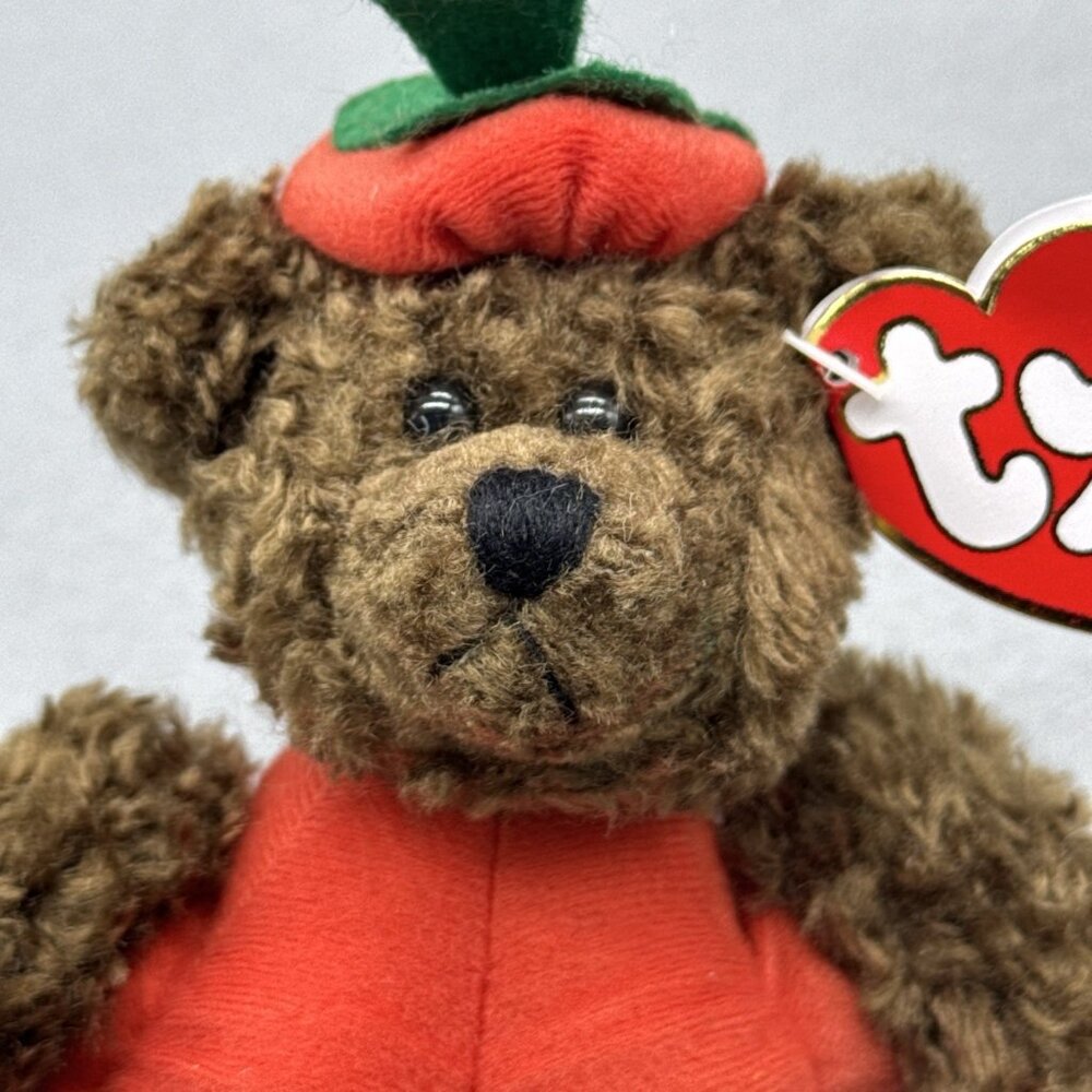 Peter Brown Bear Pumpkin Halloween Attic Treasures Plushie TY 1993 Posable 8" - Picture 8 of 12
